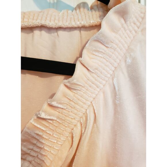 Free People Womens Terese Velvet Crop Top Small Pink Smocked Tie Neck Oversized - Picture 12 of 16